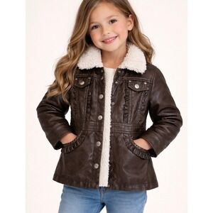 Platinum Princess  Moto Faux Leather Jacket Brown Faux Fur Lined Girls Sz  6X